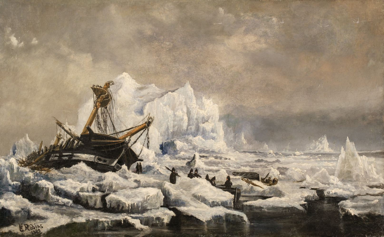 Robins (E., active 1882-1902). Arctic expedition ship and crew trapped in ice, 1883