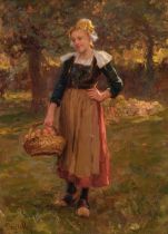 Deyrolle (Théophile Louis, 1844-1923). Young Breton woman in an Orchard, oil on canvas