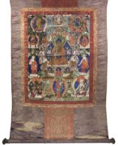 Three Tibetan scrolls on silk, 18th century