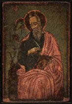 Icon. A Greek icon of Saint John the Apostle holding a quill and volume, probably early/mid 19th