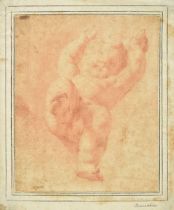 Attributed to Domenichino (Domenico Zampieri, 1581-1641). Falling Putto backwards, red chalk,