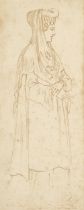 Della Bella (Stefano, 1610-1664). Study of a Standing Woman in profile, pen and brown ink