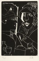 Burra (Edward, 1905-1976). Two at the Bar, woodcut,