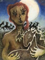 Cox (Morris, 1903-1998). Girl with Red Hair and Deer, 1994, acrylic on board