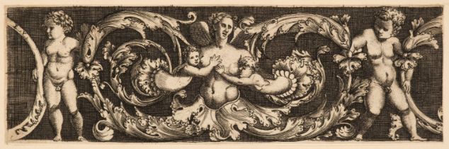 Vico (Enea, 1523-1567). Frieze with Rinceaux, a Siren and Four Children, circa 1541