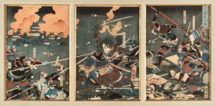 Utagawa Kunitsuna (1805-1868). The Great Battle of Kanegasaki, 1864