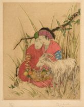 Lord (Elyse Ashe 1900-1971). The White Goat, hand-coloured etching