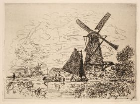 Jongkind (Johann Barthold, 1819-1891). Moulins en Hollande, 1867, etching, and 4 others