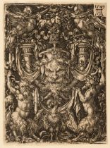 Aldegrever (Heinrich, 1502-1555/1561). Mask and eagle flanked by two fauns, 1549