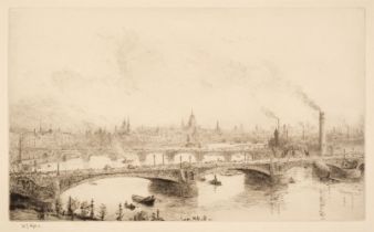 Wyllie (William Lionel, 1851-1931). A Bird’s Eye View of Westminster Bridge and The City