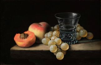 Davies (Brian 1942-2014). Still Life of Peaches and Grapes, oil on canvas