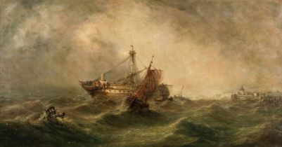 Attributed to Henry Moore (1831-1895). Distress at Sea, oil on canvas