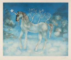 Dali (Salvador, 1904-1989). The Happy Unicorn, colour lithograph with gold on paper