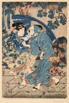 Attributed to Kunisada (1786-1865). Two Women under an Umbrella, circa. 1840