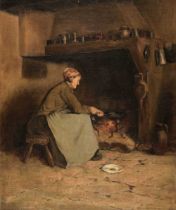 Simonau (L., late 19th century). Woman cooking at the fireside, 1893, oil on canvas