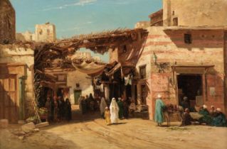 Varley (John, 1850-1933). Bazaar in the Mansoor Pasha Street Cairo, 1894, oil on canvas