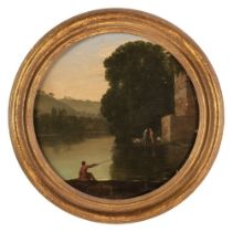 Tassi (Agnostini Buonamici 1578-1644). Landscape with figures by a river, late 17th century