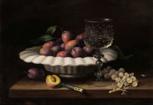 Davies (Brian 1942-2014). Still Life of Plums, oil on canvas