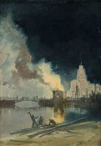 Baker Pyne (James, 1800-1879). The burning of the toll houses, Bristol, 1831 & another