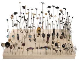 Hatpins. An impressive collection of hatpins, Victorian and later including Charles Horner