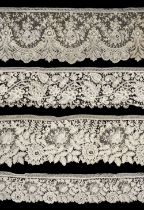 Lace. A long Brussels Point de Gaze lace border, mid-late 19th century, & 3 others