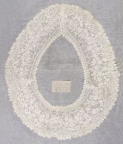 Lace Collar. A Brussels lace collar, thought to have been worn at Waterloo Ball, 1815
