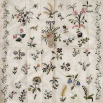 Embroidered Panel. An unused needlework panel, circa 1800, & other embroideries