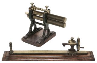 Lace Crimping Iron. A goffering machine, mid 19th century, & a Thread Tester, late 19th century
