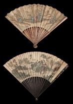 Etched Fans. Two early-mid 18th century hand-coloured etched fans, English