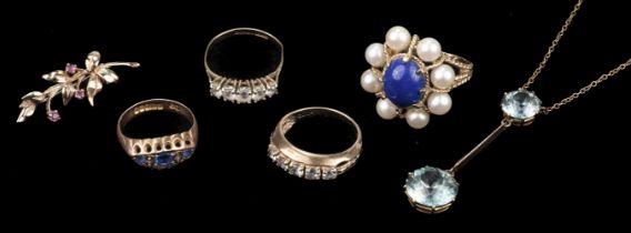 Rings. A ladies 14ct gold dress ring and other jewellery