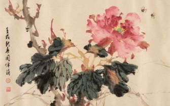 Banjuan (Zhou). Study of flowers with insects, watercolour on paper plus two others