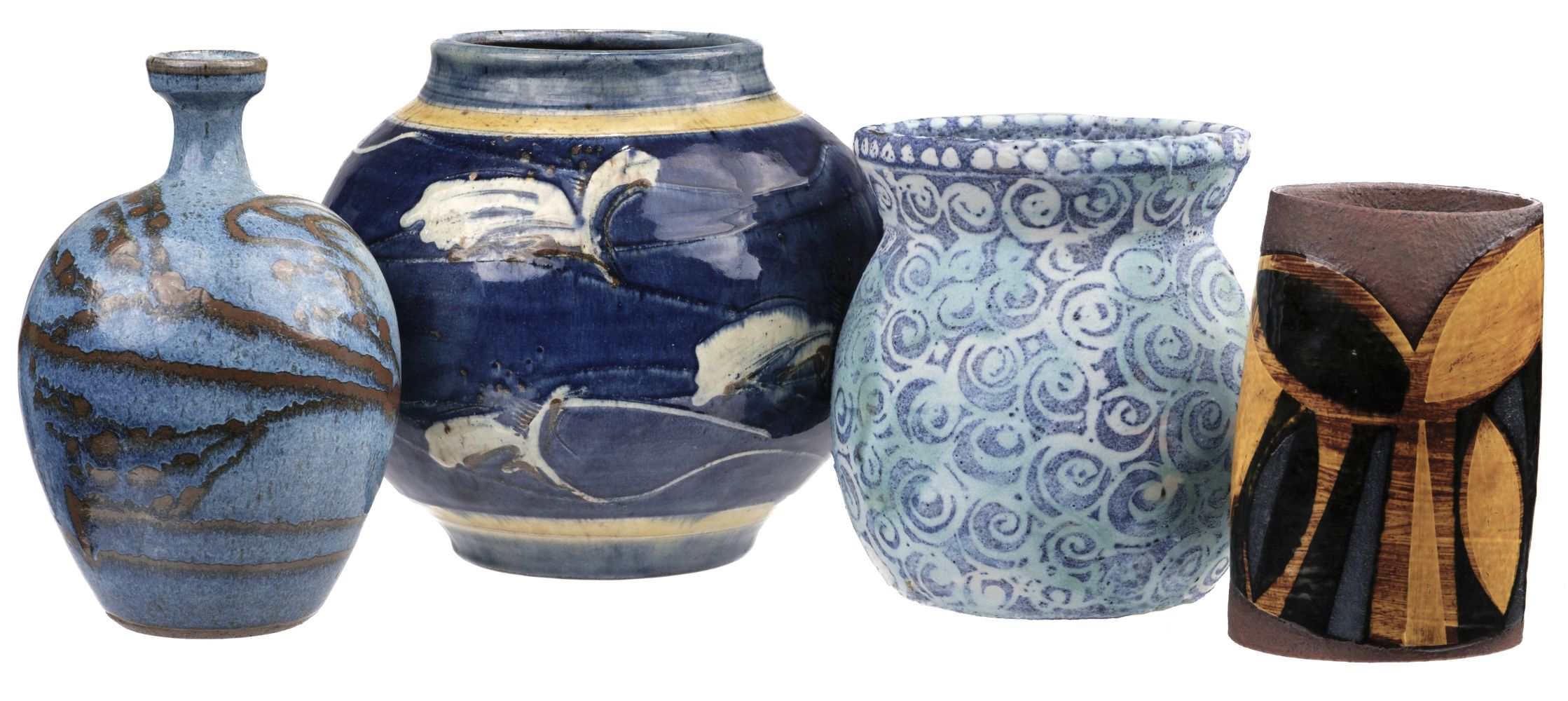 Studio Pottery. A mixed collection, including a terracotta earthenware oval vessel by Richard