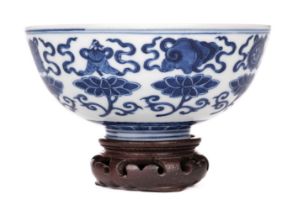 Bowl. A Chinese blue and white porcelain 'lotus' bowl, early 20th century [?]