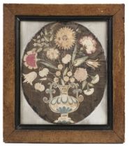 Fabric Collage. Still-life of flowers in a vase, possibly Continental, 18th century
