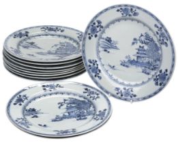Nanking Cargo. A collection of 11 Chinese blue and white porcelain plates, 1752