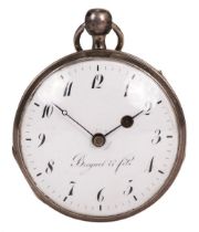 Pocket Watch. A French repeater and alarm open face pocket watch by Breguet & Fils circa 1830