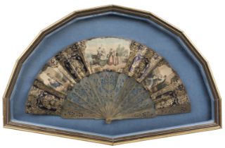 Fans. Four fans contained in two display cases, late 19th/early 20th century