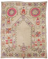 Suzani. An embroidered prayer suzani, Uzbekistan, 19th century