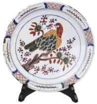 Delft. A pair of Dutch delft 'parrot' plates, 18th century