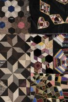 Quilt. A silk patchwork quilt, circa 1870, & a collection of unused quilting