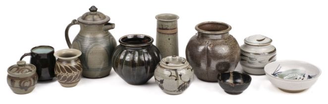 Studio Pottery. A mixed collection, including a faceted cut sided vase by Nick Rees (1949 -) at