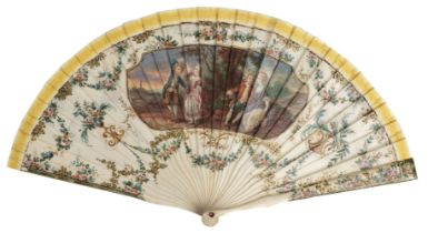 Painted Fan. A late Victorian painted brisé fan, by E. Kees