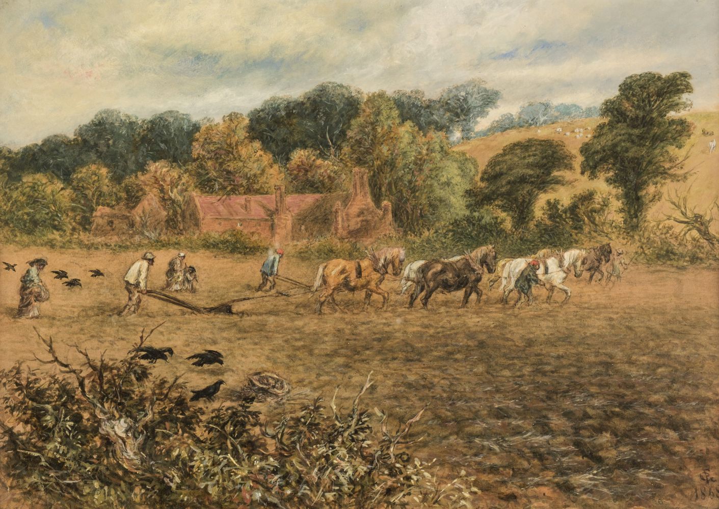 British School. Ploughing scene, 1868