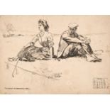 Manner of Charles Dana Gibson. A calendar of 8 original pen & ink drawings, c. 1900