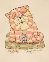 Firmin (Peter Arthur, 1928-2018). Bagpuss, 2001, pen, ink and watercolour