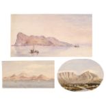 Gibraltar. View of Gibraltar from the sea, circa 1830, pen and ink and watercolour