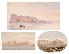 Gibraltar. View of Gibraltar from the sea, circa 1830, pen and ink and watercolour