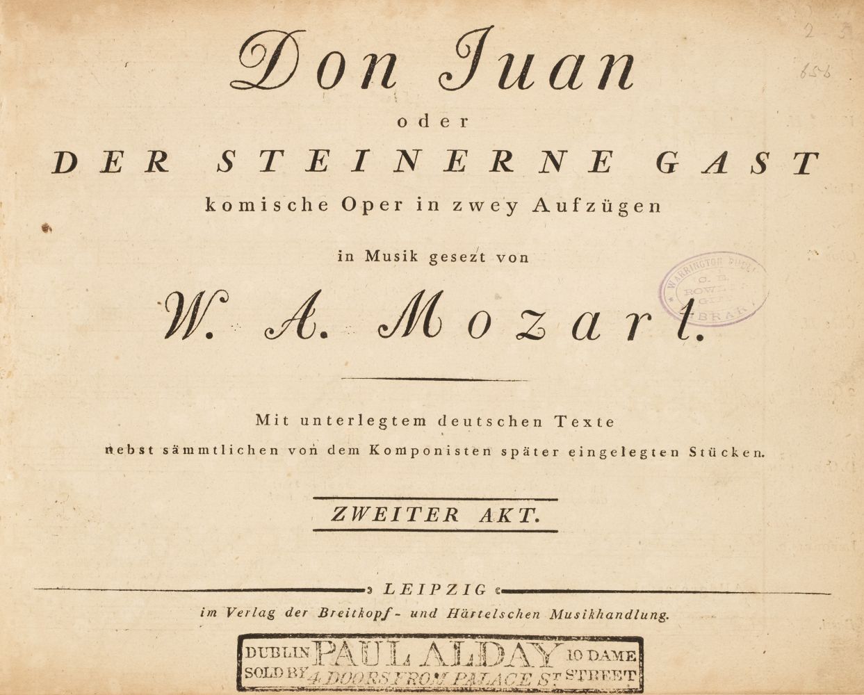 Mozart (Wolfgang Amadeus). [Don Giovanni]. Don Juan oder der Steinerne Gast..., [1801]