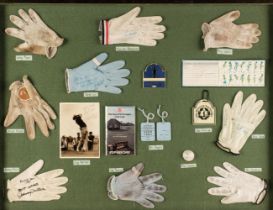 Golf. A framed display of 9 signed golf gloves, 1981