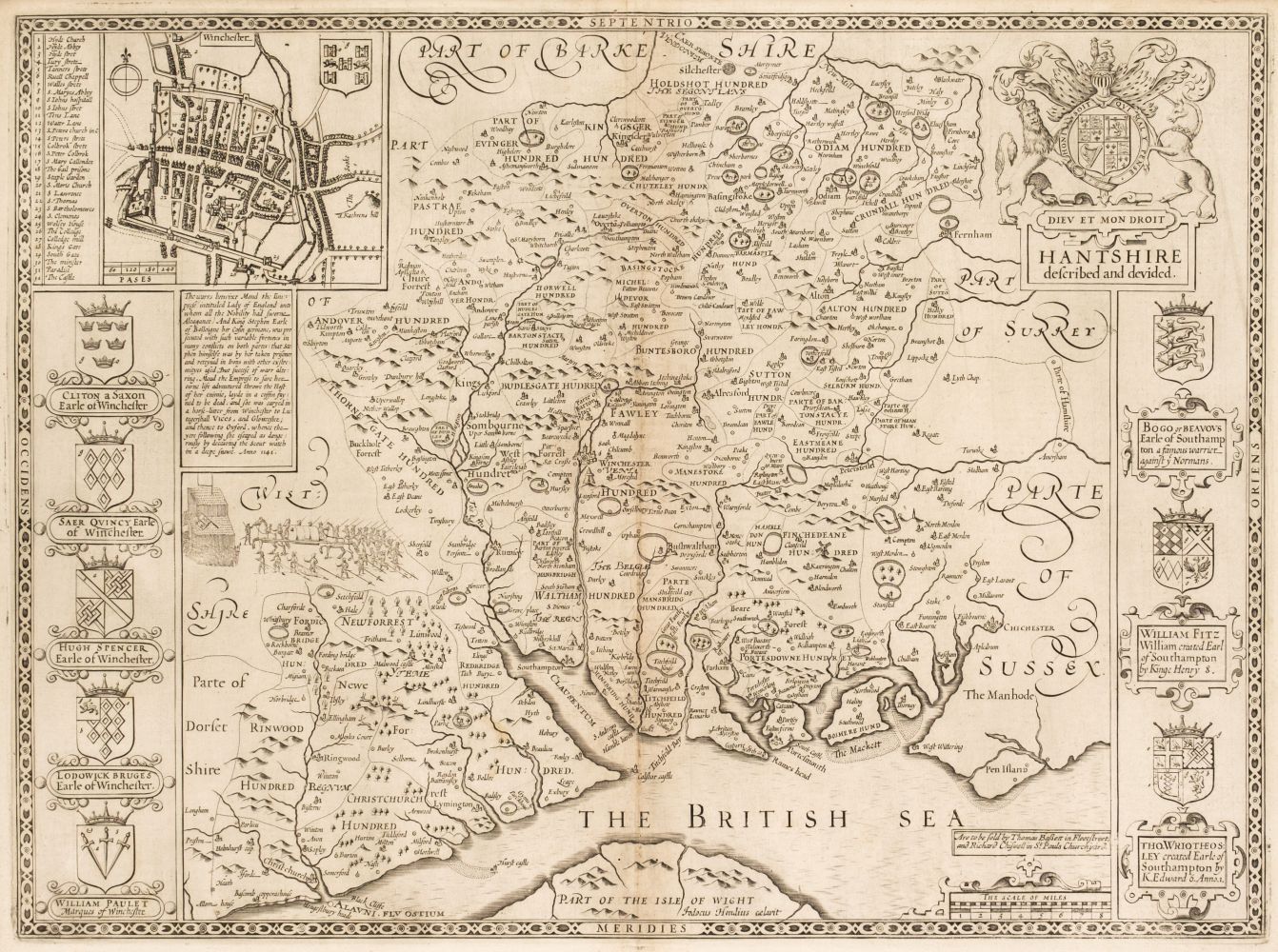 Hampshire. Speed (John), Hantshire described and devided, Thomas Bassett & Richard Chiswell, 1676